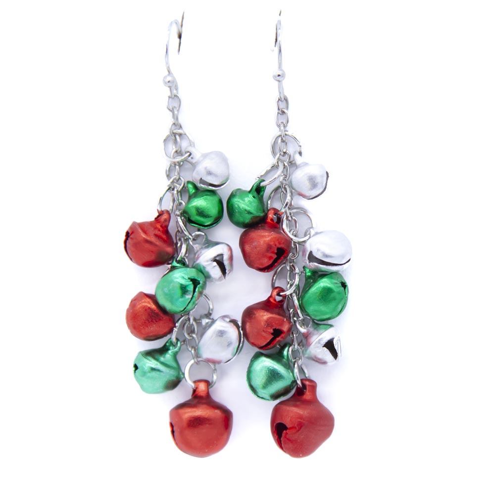 EAR4-8: Earring Red Green Silver Bells