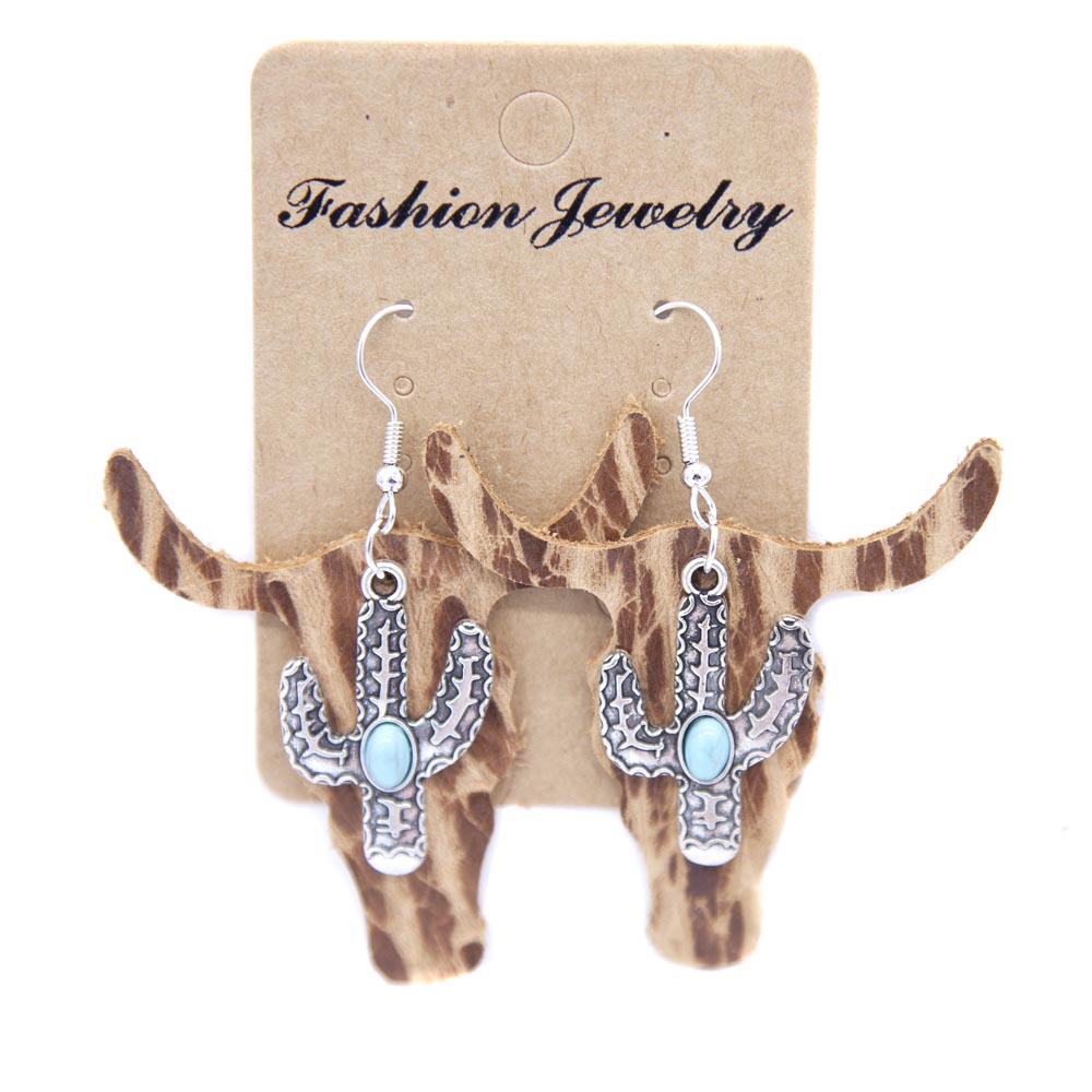 EAR4-10: Earring Leather Skull with Cactus