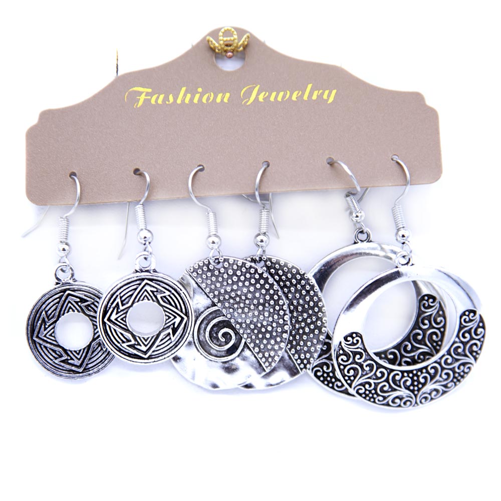 EAR3-2: 3 Earring Set Zinc Circle Charms