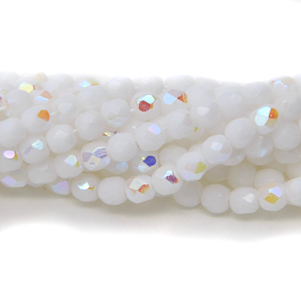 3FC511: Czech Faceted Round White Aurora Borealis Finish 3mm 600pcs