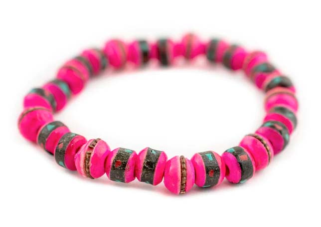 GA882-PNK: Nepal Mala Bracelet Hot Pink