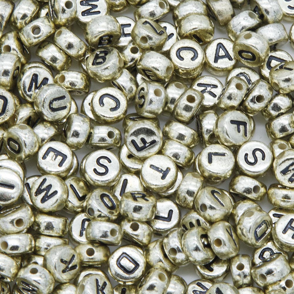 PL200-10: Acrylic Alphabet Gold/Black Disc 4x7mm 200Pcs