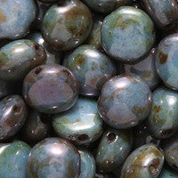 8CA214-83: Czech Candy Two Hole Green Marble Alabaster 8mm -  25 Pieces