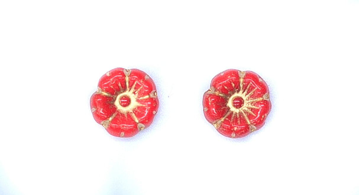 9FL144-GI: Czech Flower Red With Gold Inlay 9mm 25 pc