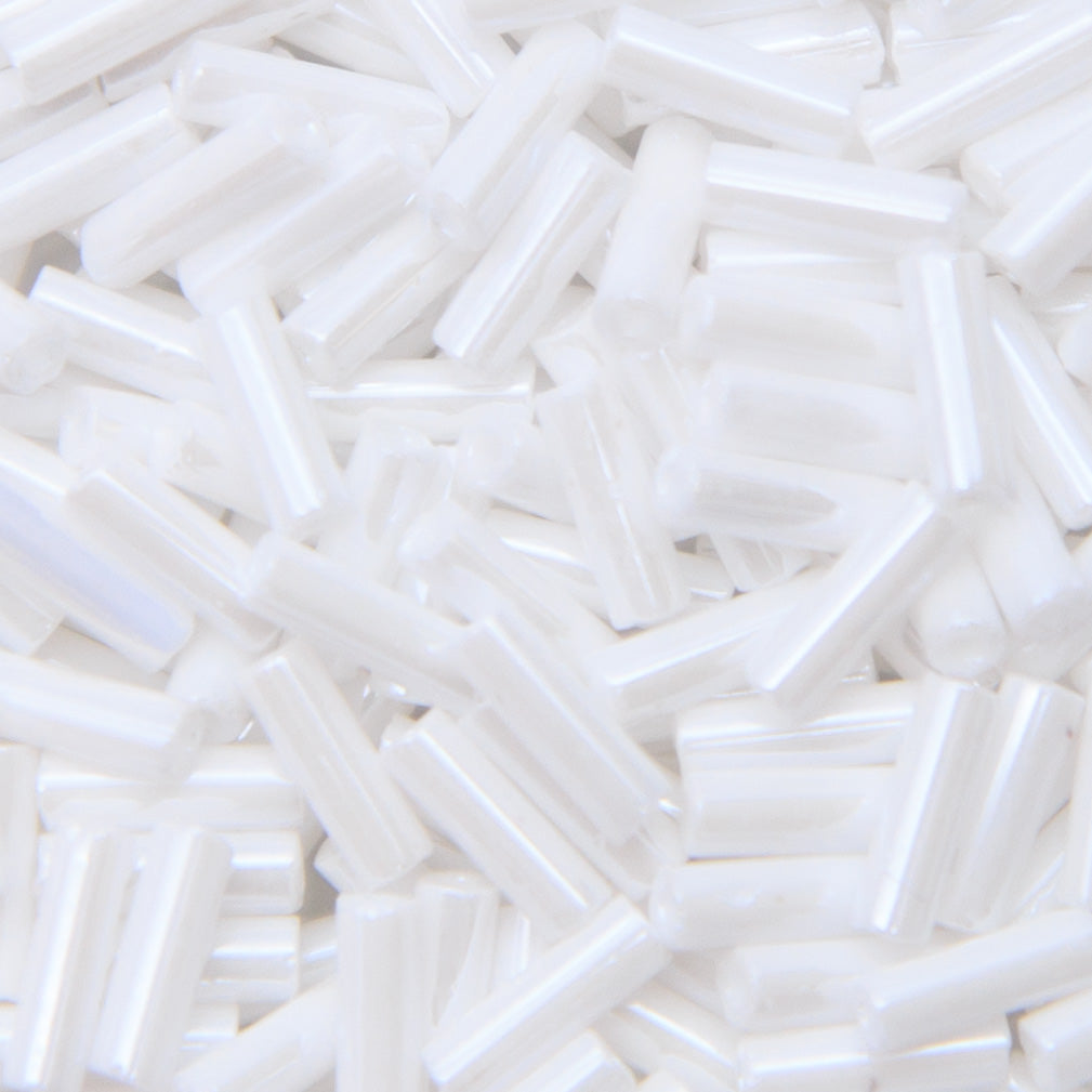 3BB312-L: Czech Bugle Bead Luster White #3 - 50 Grams
