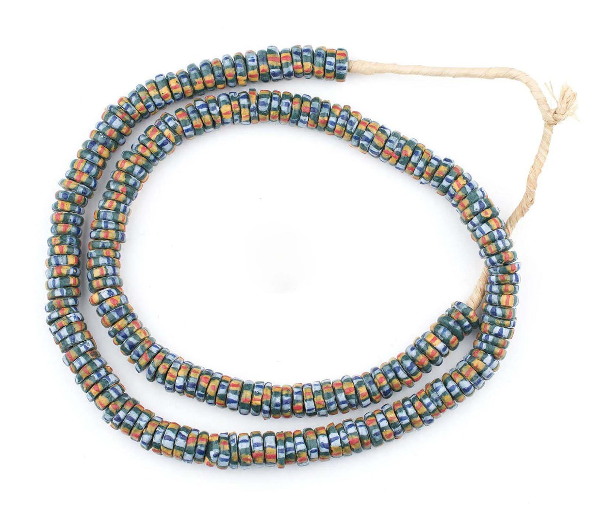 GA390-KROB: Teal Chevron-Style Aja Krobo Beads 11mm - Strand