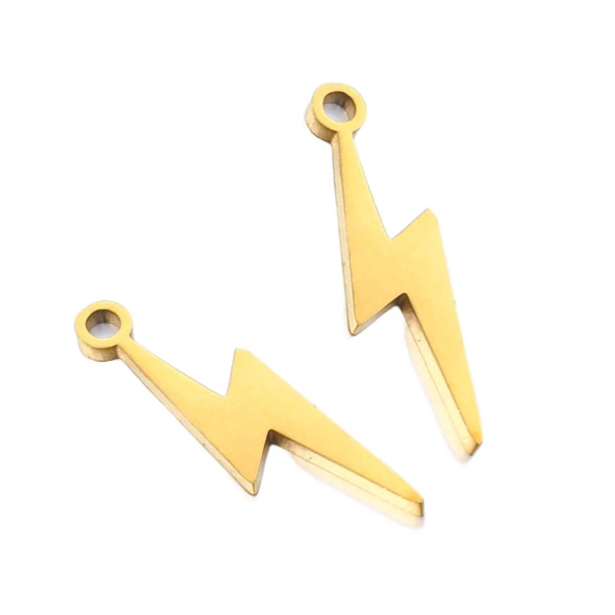 SNC3-SNG: Stainless Steel Lightening Bolt Charm Waterproof Gold Plate 2PPK