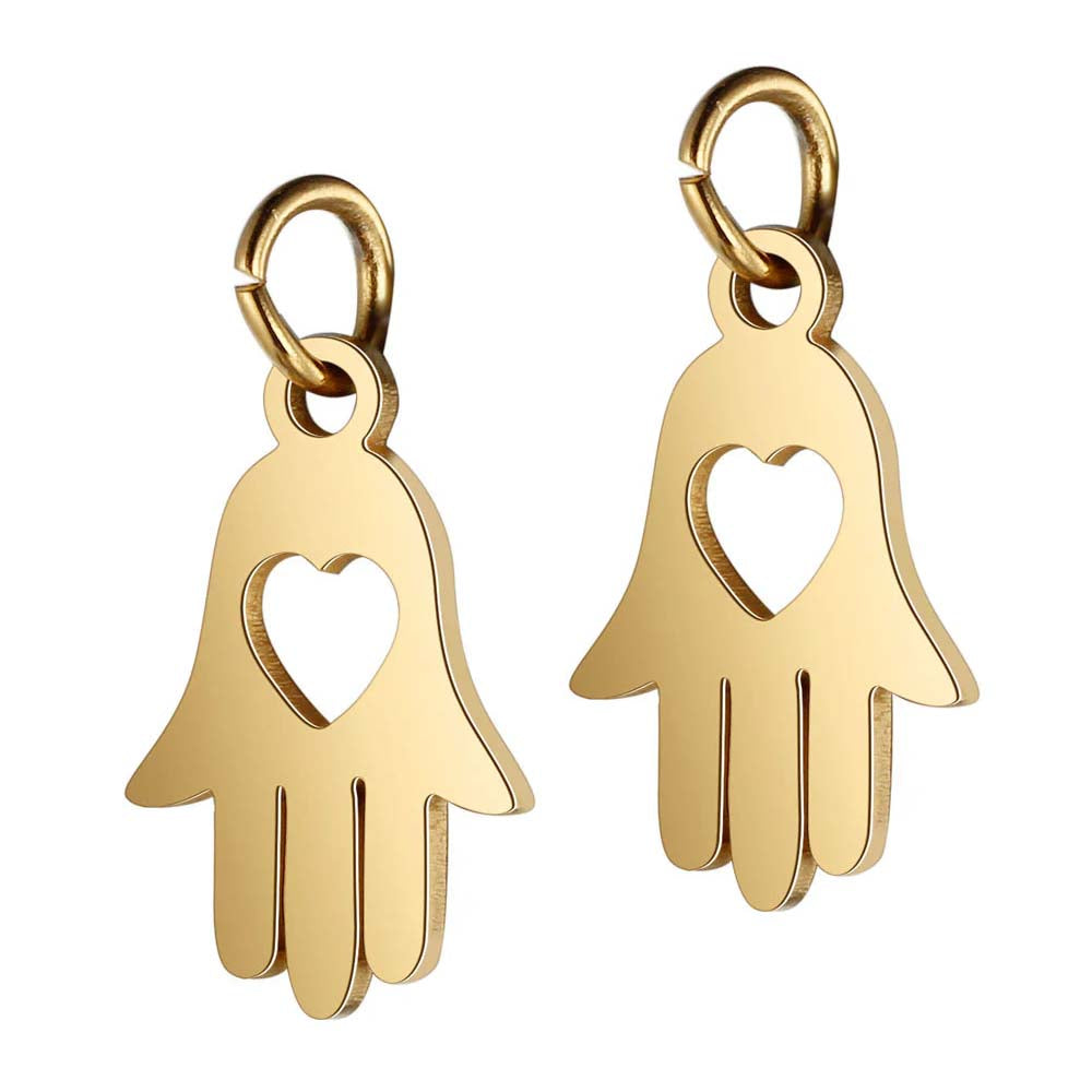 SNC5-SNG: Stainless Steel Heart Hand Charm Waterproof Gold 19mm 2PPK