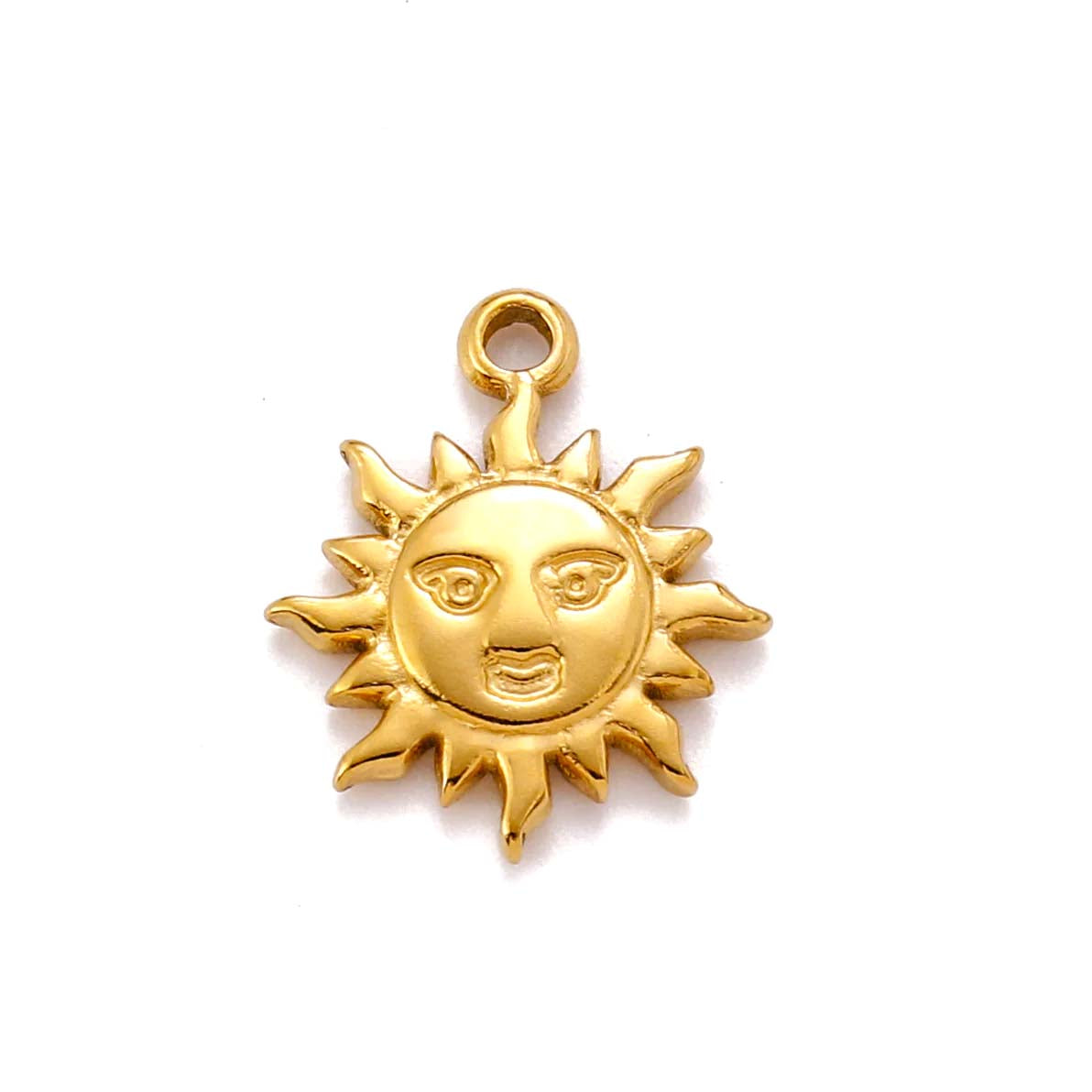 SNC1-SNG: Stainless Steel Smiley Face Sun Charm Waterproof Gold 1PC