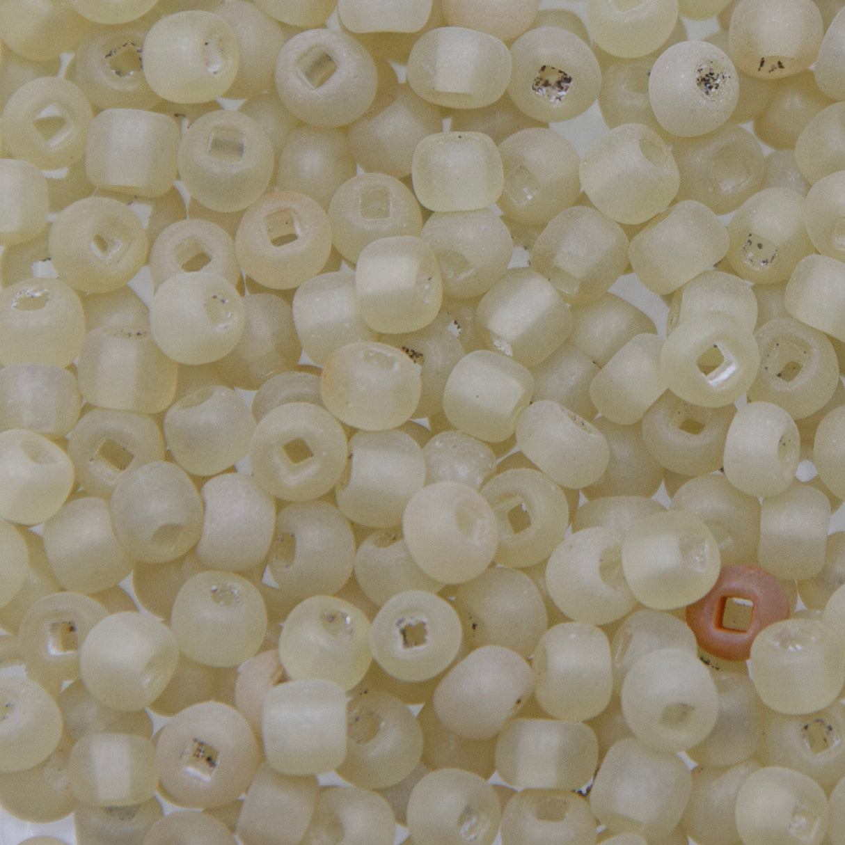 4SV100-19: Vintage Venetian Seed Bead Sq-H Tr Frostd Lt Yelllow 4/0