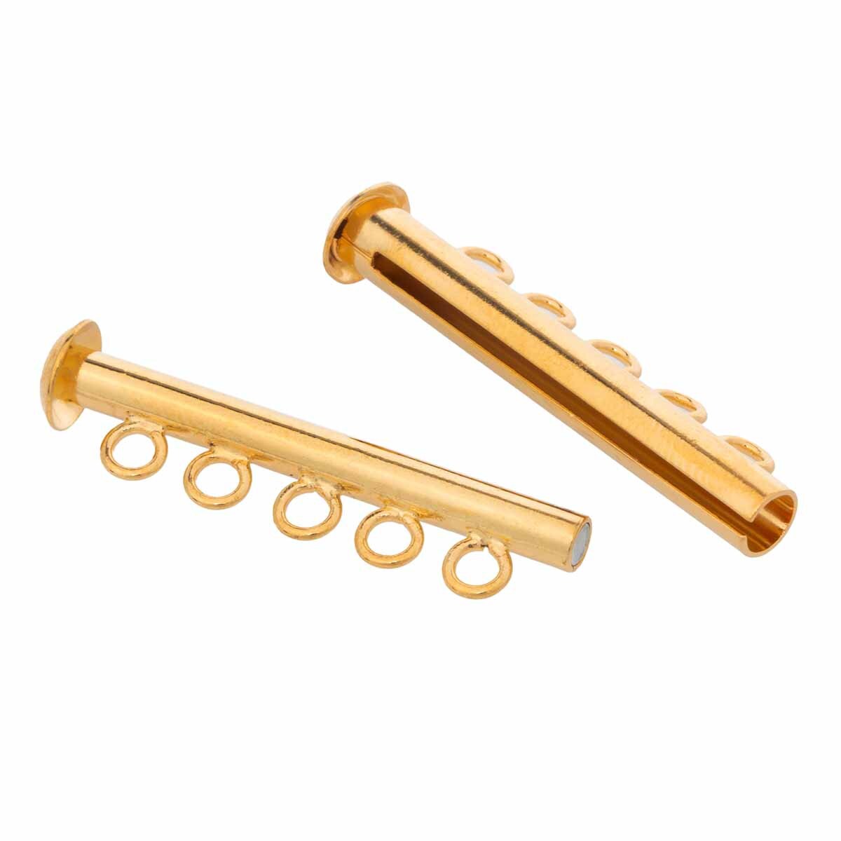 5FI357-G: Clasp Slide Magnetic 5-strand GLD PLT 30mm - 1 SET