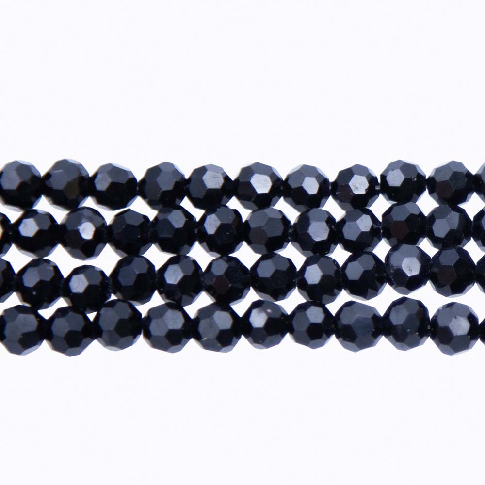 6CG109: 6mm Jet Black Glass Faceted Round Beads 15.5"