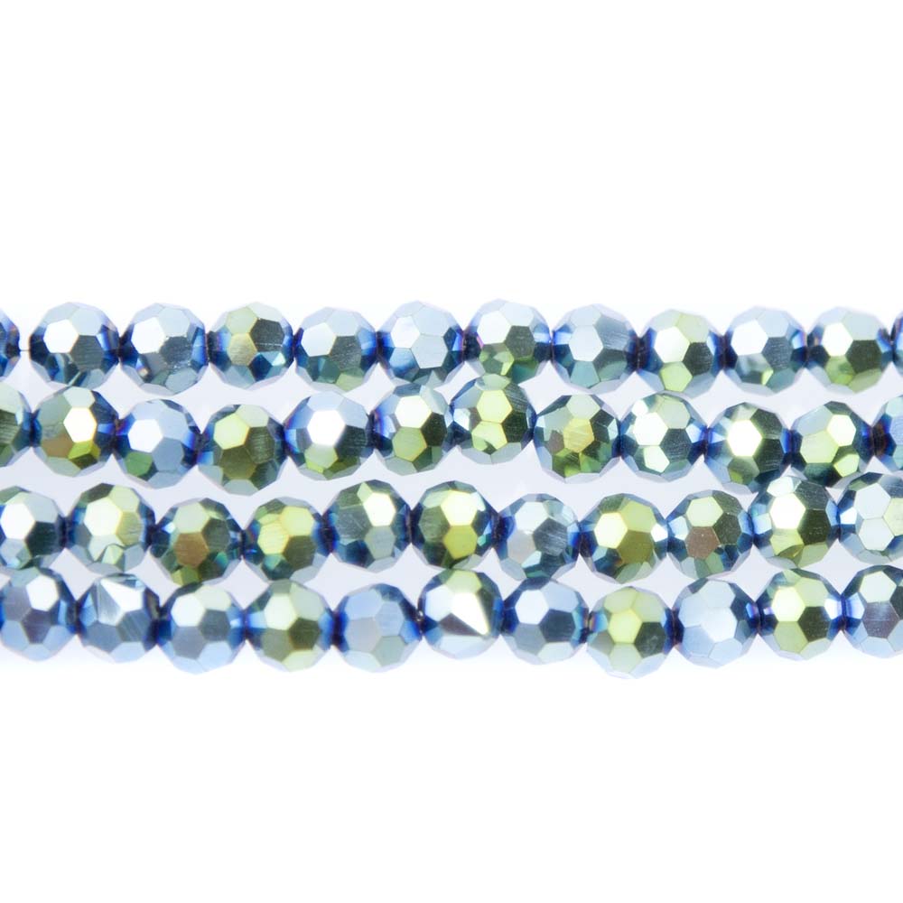 6CG883: 6mm Metallic Green Glass Faceted Round