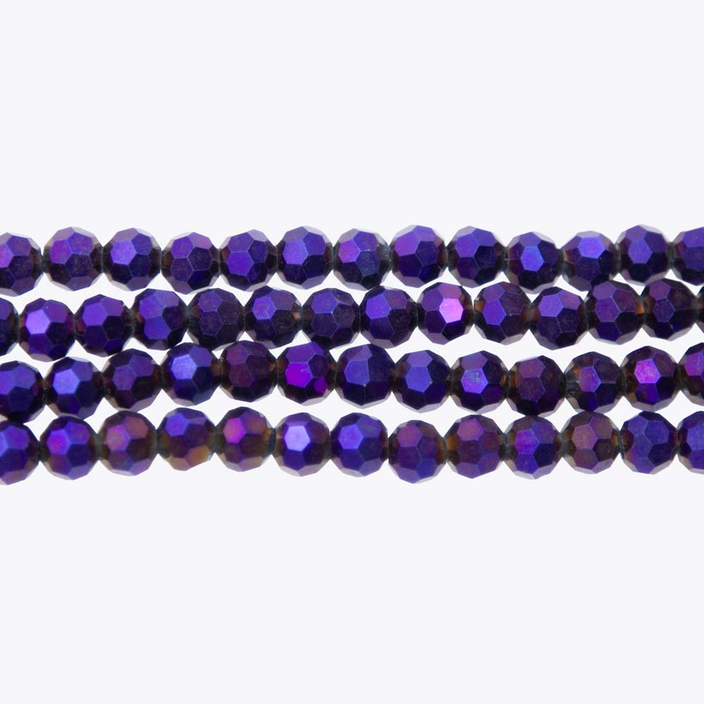 6CG899: 6mm Metallic Purple Glass Faceted Round