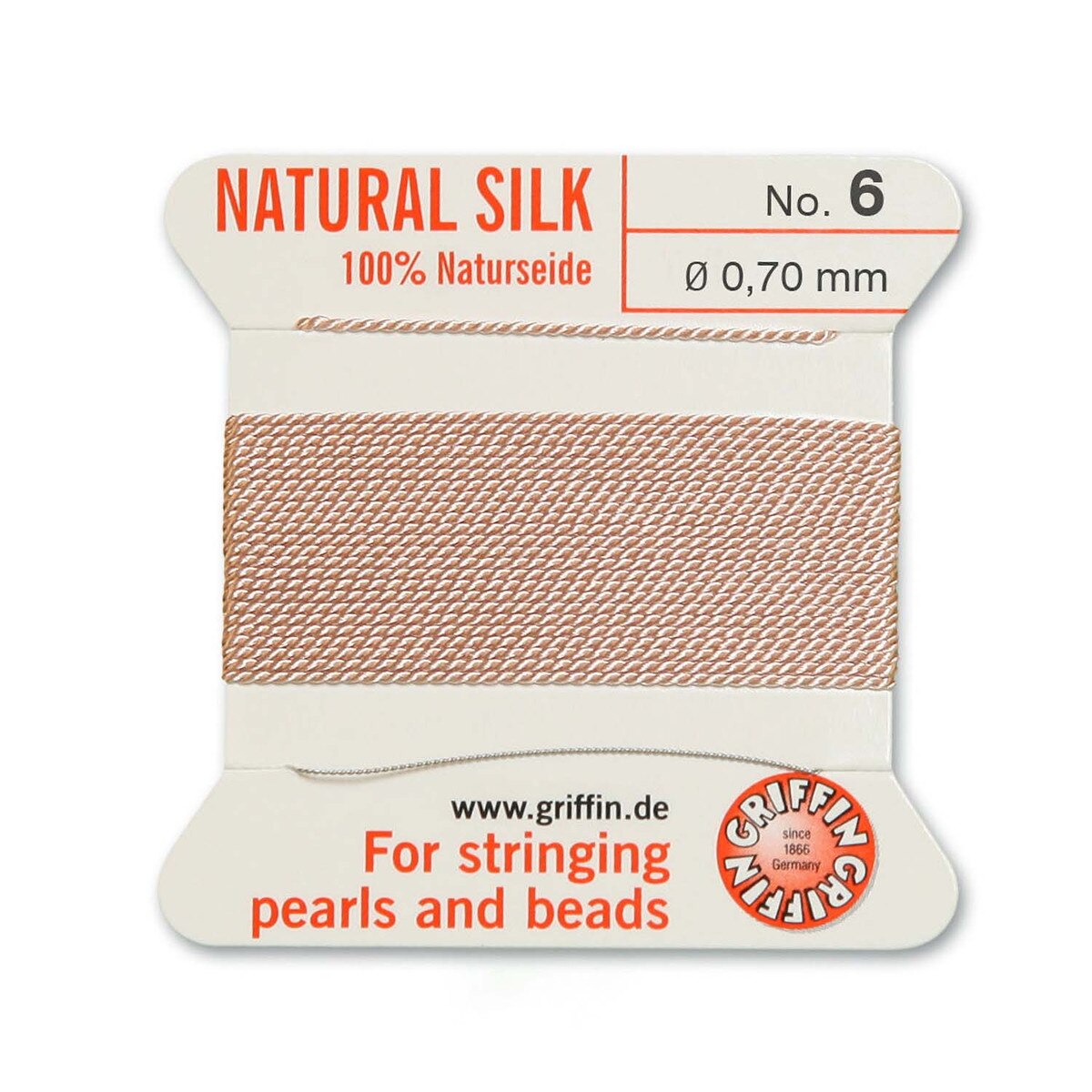 6CH192-GS: Griffin #6/0.7mm Silk Cord Lt Pink 72 Inches w/Needle