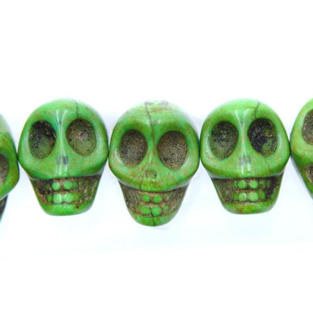 6ST50-G: 14x10mm Green Magnesite Skull Beads 15.5"