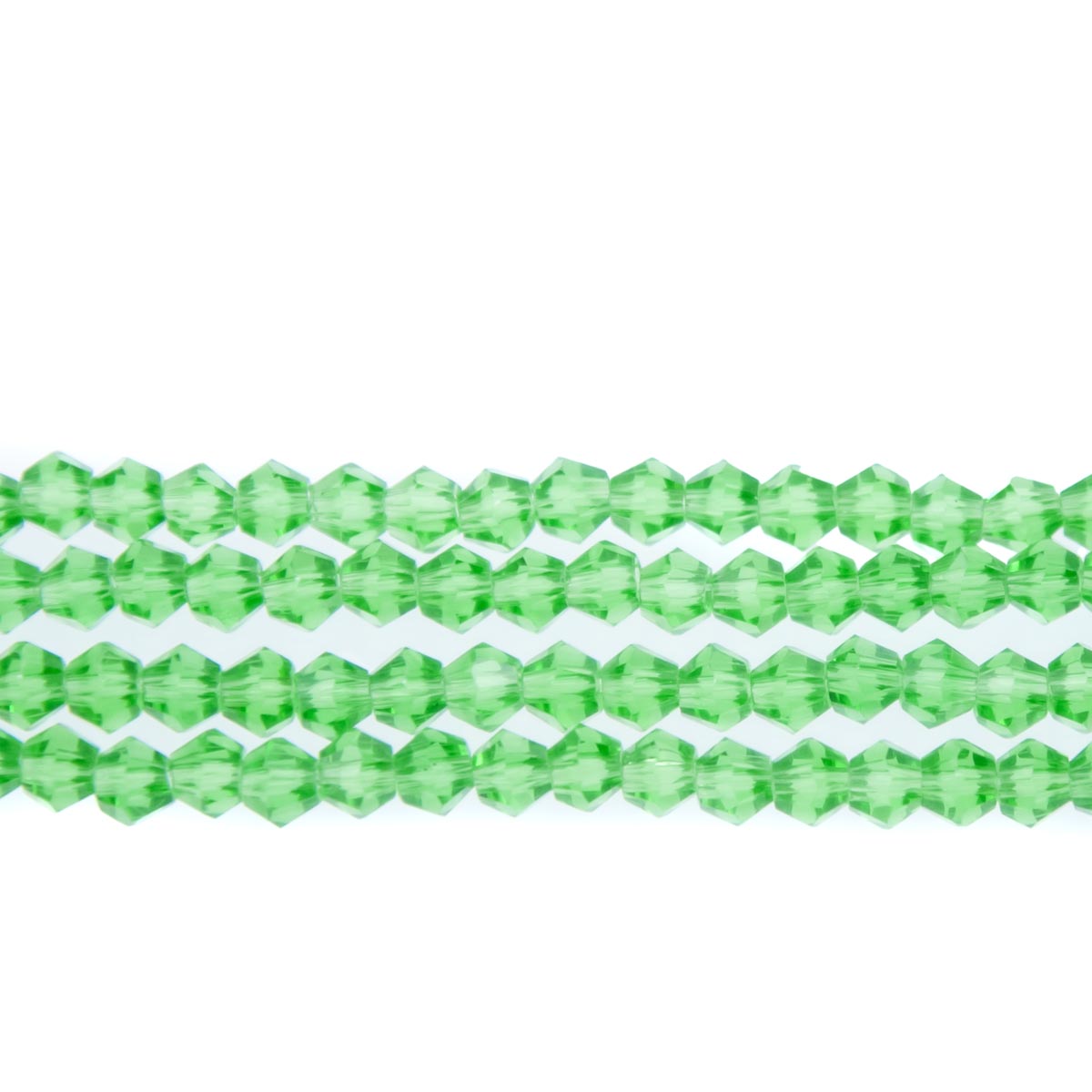 84CG285: 4mm Lt Green Glass Faceted Bicone