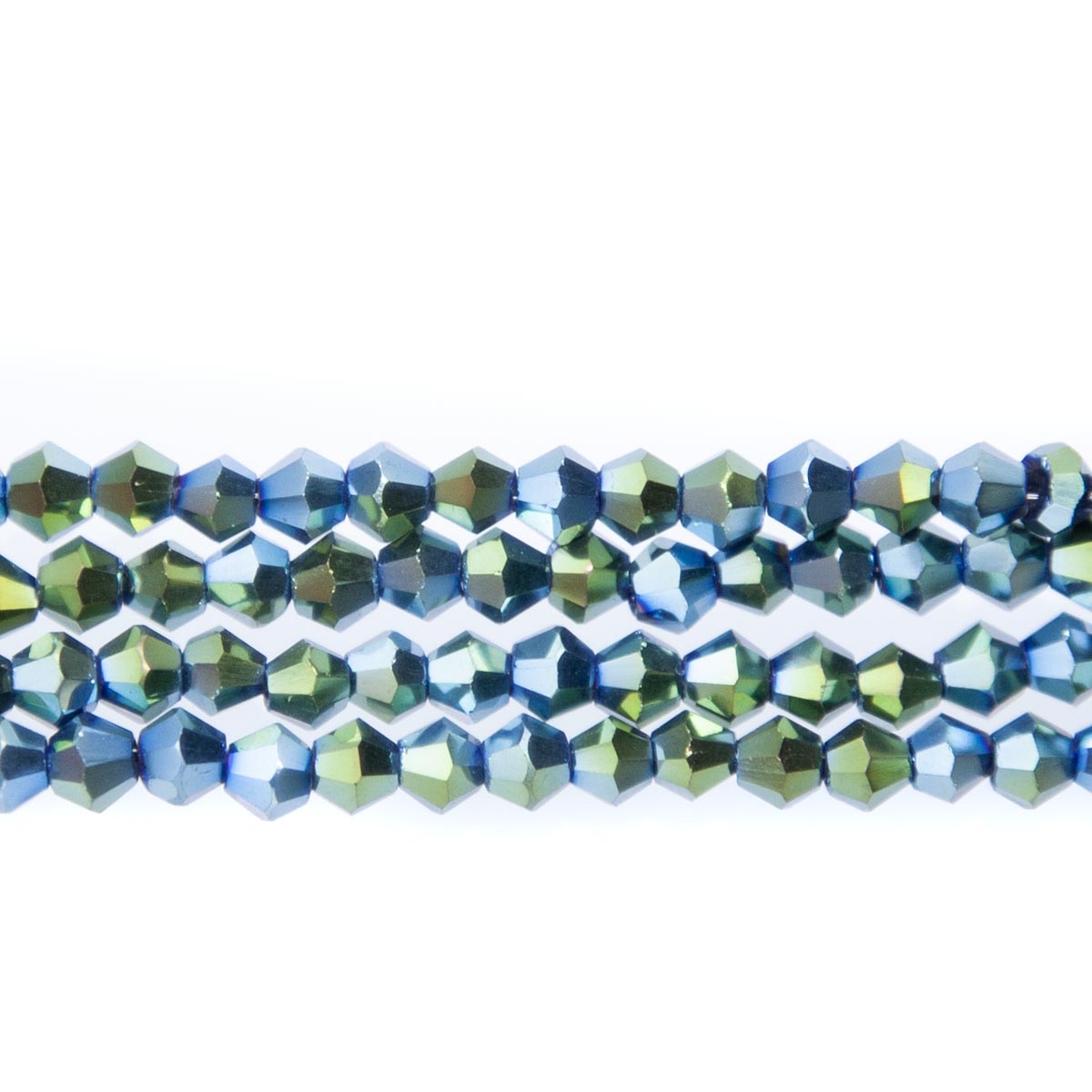 84CG883: 4mm Metallic Green Glass Faceted Bicone