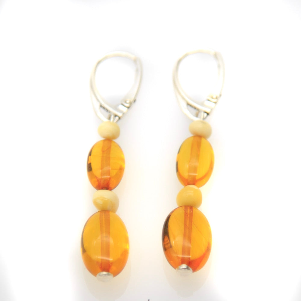 AC999-E1: Amber Earring 2.25 Inches Long SS