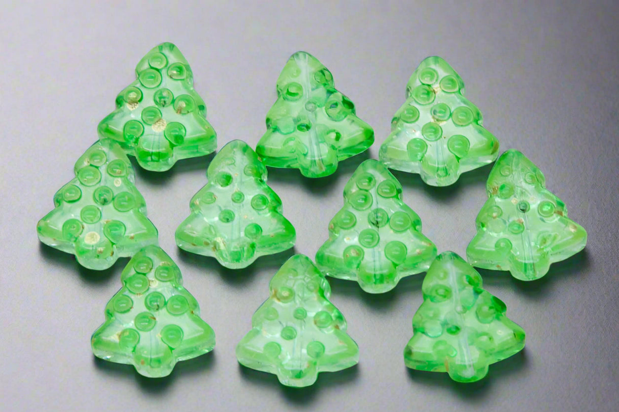 AL301-282: Glass Christmas Tree Bead Green 15x16mm -10PPK