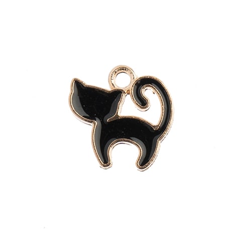 DZ0464-18: Zinc Charms 13x13mm Kitty Cat Black - 10PPK
