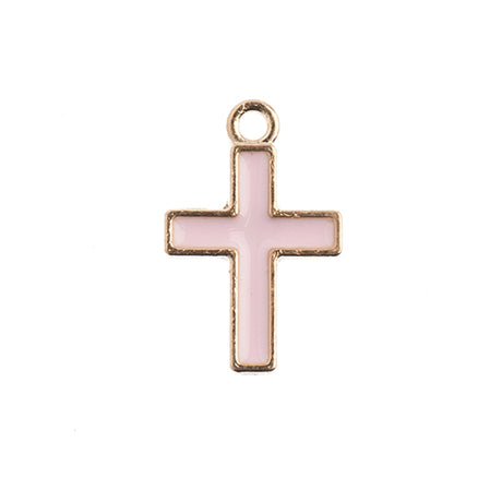 DZ0464-59: Zinc Charm 17x11mm Cross Pink 10PPK