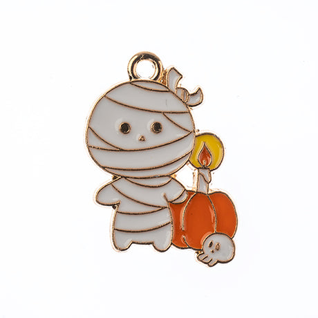 DZ0466-05: Zinc Charm Halloween 25x18mm Mummy w/Pumpkin 6PPK