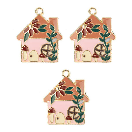 DZ0467-006: Zinc Charm 29x24mm Pink House 3PPK