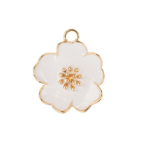 DZ0467-013: Zinc Charm 20x24mm White Flower 4PPK