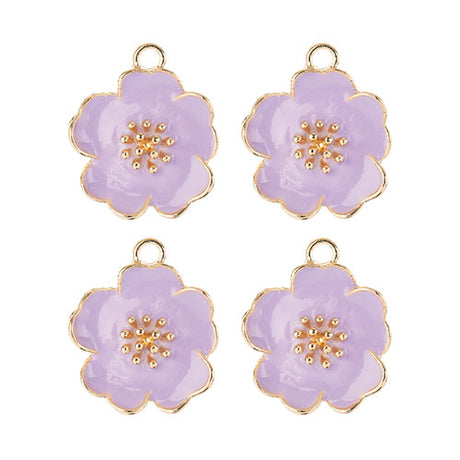 DZ0467-016: Zinc Charm 20x24mm Purple Flower 4PPK