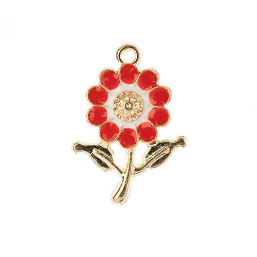 DZ0467-027: Zinc Charms 27x19.5mm Daisy Red - 10PPK