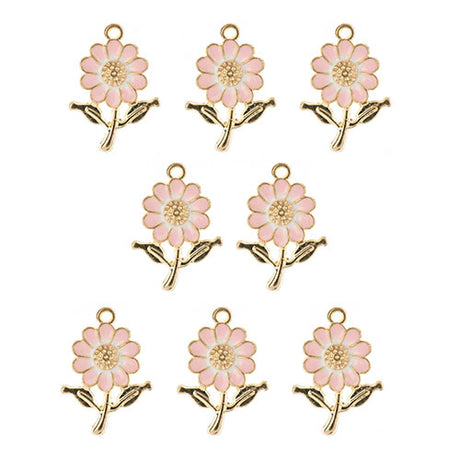DZ0467-028: Zinc Charm 27x19.5mm Daisy Pink 8PPK