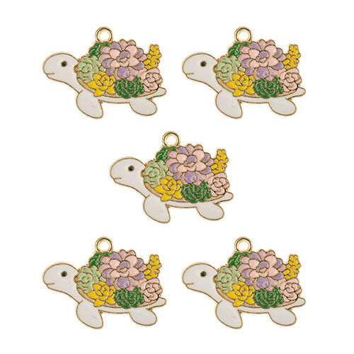 DZ0467-030: Zinc Charm 29x21mm Turtle w/Flowers 5PPK