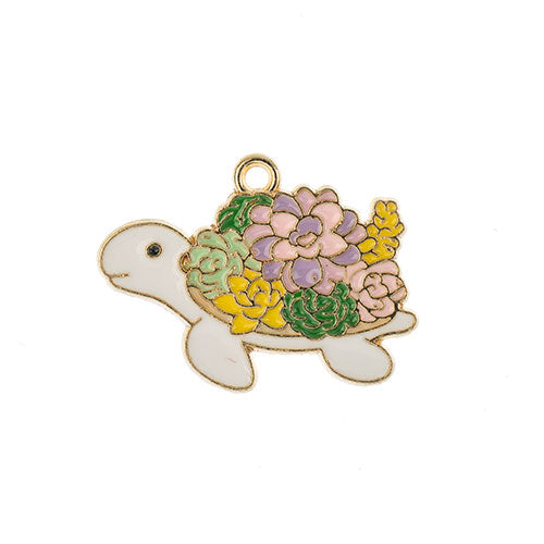 DZ0467-030: Zinc Charm 29x21mm Turtle w/Flowers 5PPK