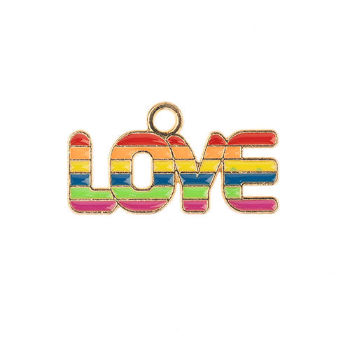 DZ0467-033: Zinc Charm 12x22mm Rainbow Love 8PPK