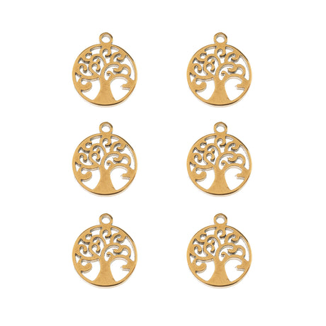 DZ0468-012: Steel Charm 8.2x9.7mm Tree of Life GLD PLT 6PPK