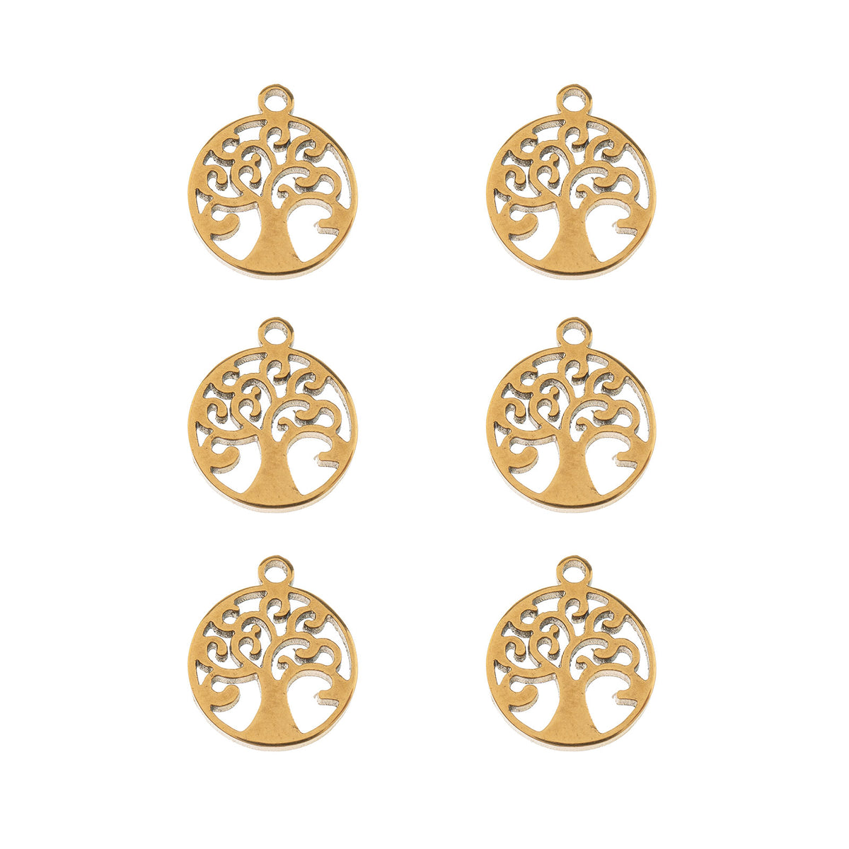DZ0468-012: Steel Charm 8.2x9.7mm Tree of Life GLD PLT 6PPK