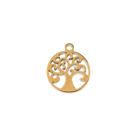 DZ0468-012: Steel Charm 8.2x9.7mm Tree of Life GLD PLT 6PPK