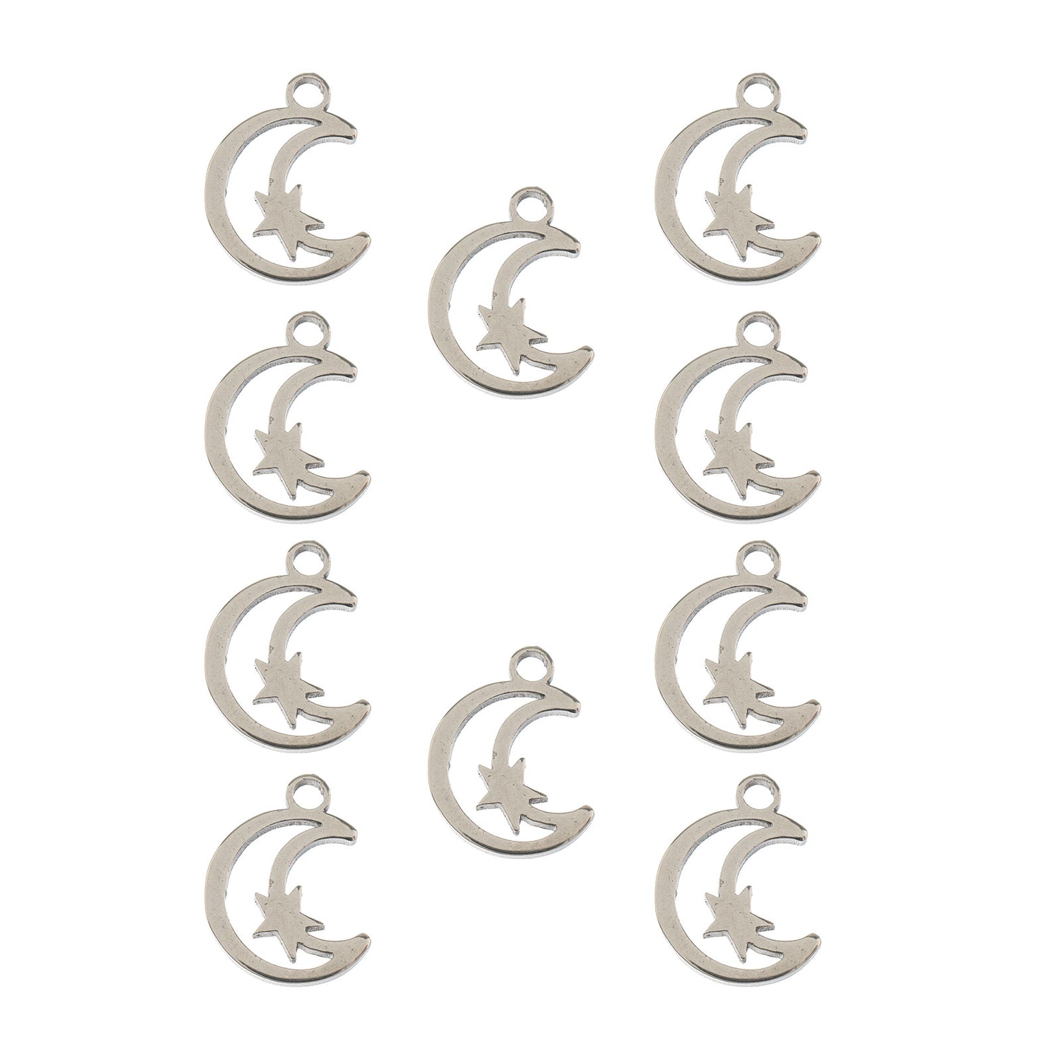 DZ0468-019: Steel Charm 11.7x9.2mm Moon w/Star SPL 10PPK