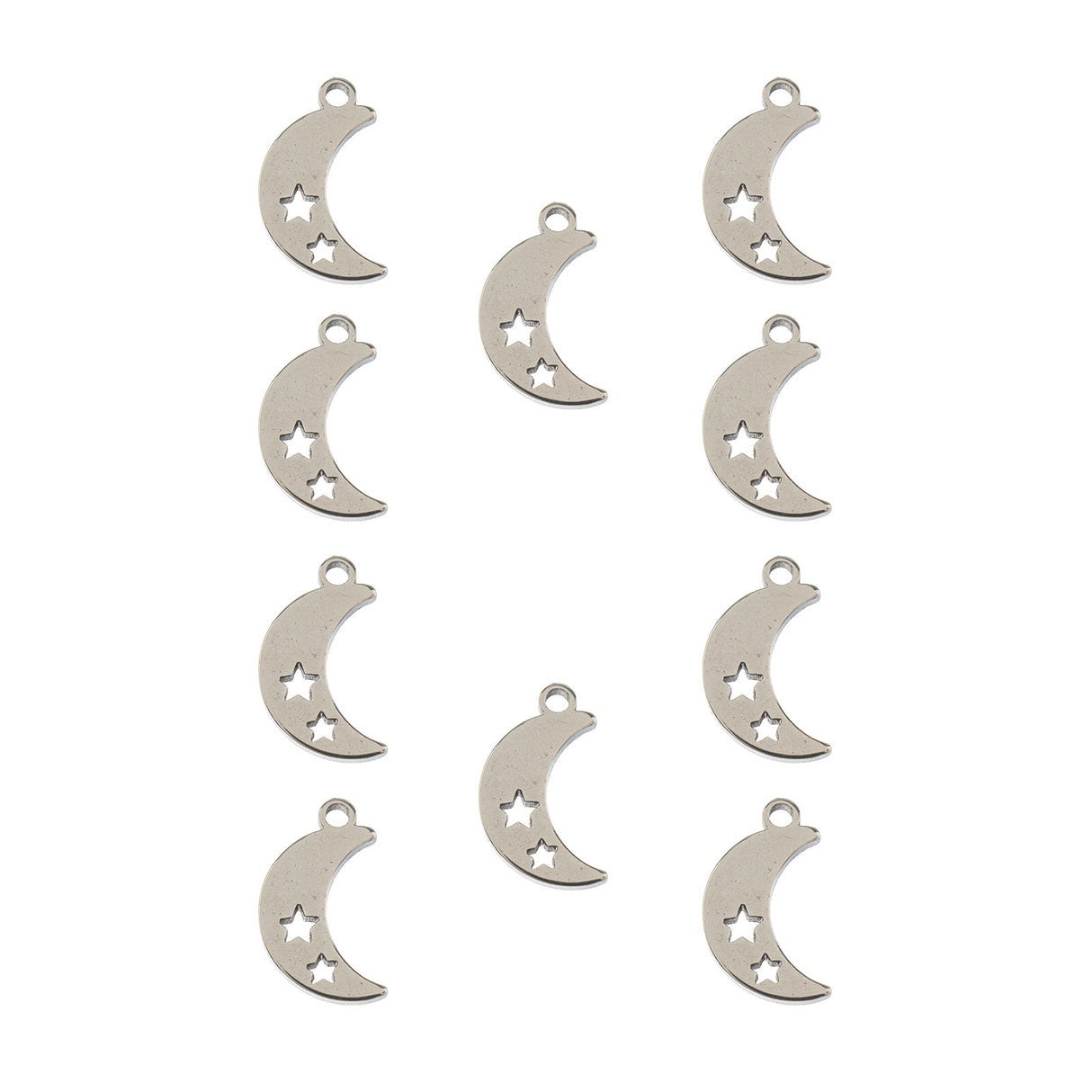 DZ0468-021: Steel Charm 11.7x7.5mm Moon w/Stars SPL 10PPK