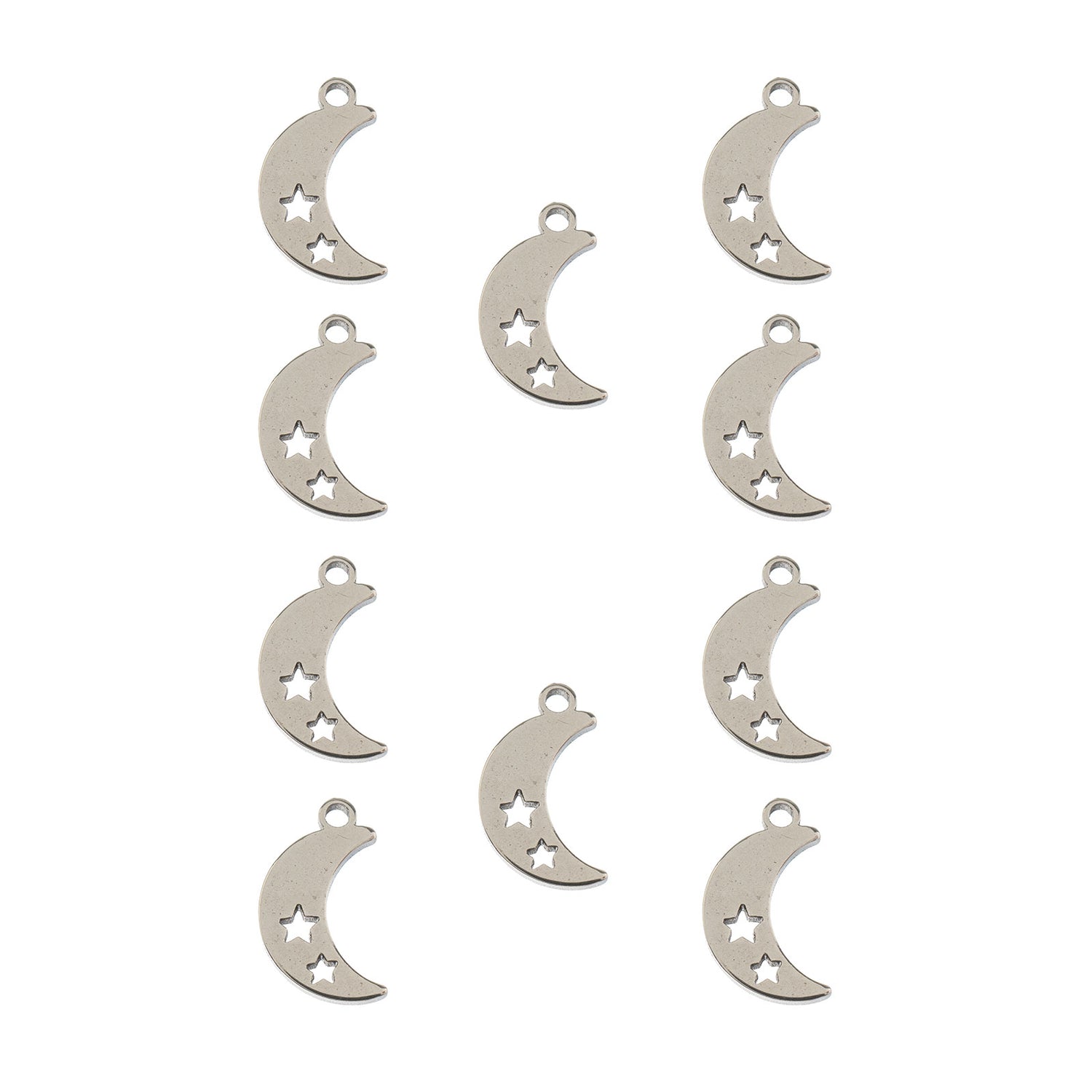DZ0468-021: Steel Charm 11.7x7.5mm Moon w/Stars SPL 10PPK