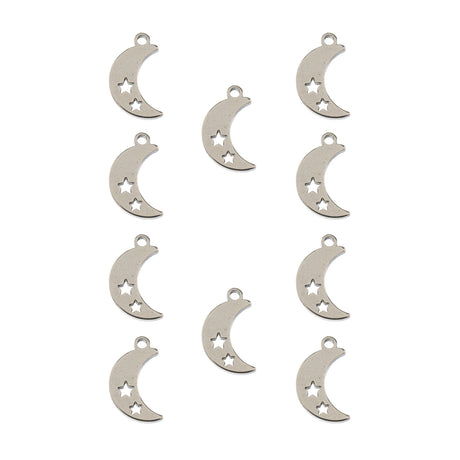DZ0468-021: Steel Charm 11.7x7.5mm Moon w/Stars SPL 10PPK