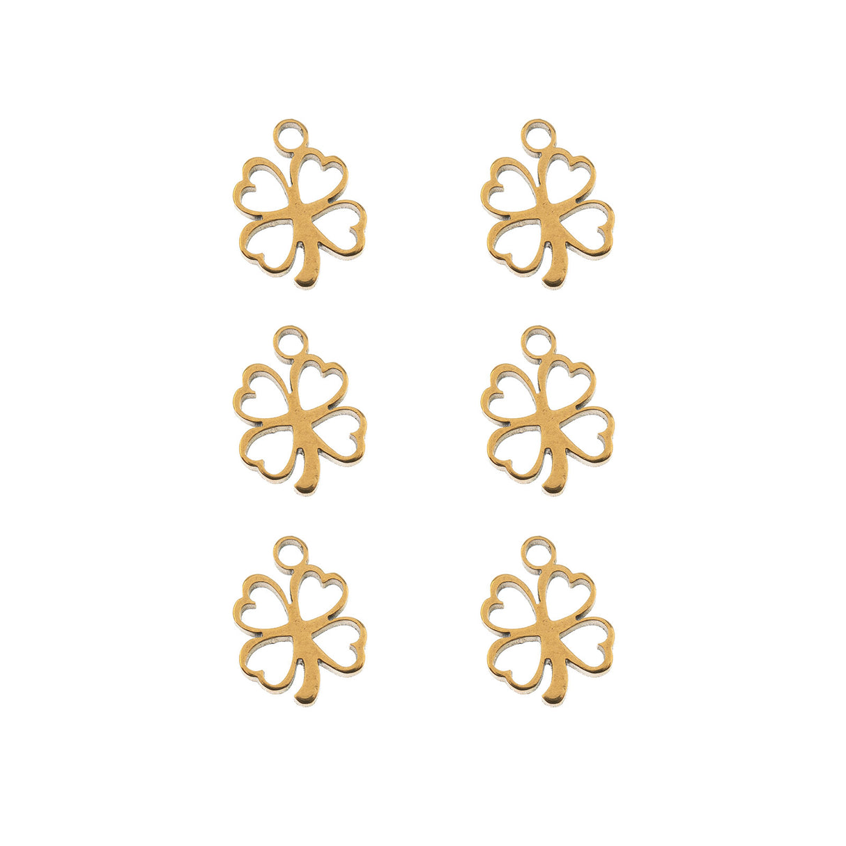 DZ0468-034: Steel Charm 8.5x10.8mm Clover GLD PLT 6PPK