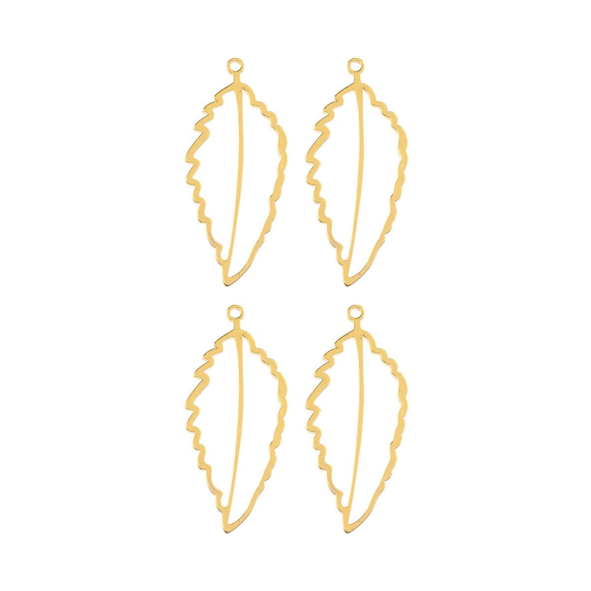 DZ1405-40: Beadwork Findings Gold Pendant Art Leaf 18.5x41.5mm 4PPK