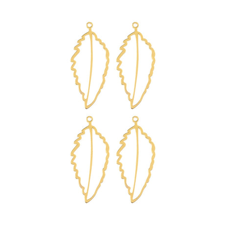 DZ1405-40: Beadwork Findings Gold Pendant Art Leaf 18.5x41.5mm 4PPK