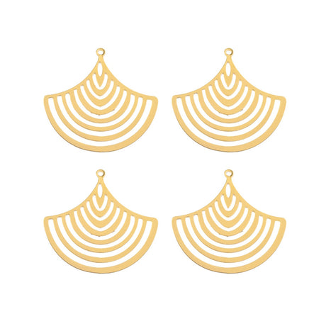 DZ1405-42: Beadwork Findings Gold Pendant Hollow Fan 35x33mm 4PPK