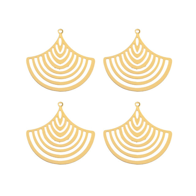 DZ1405-42: Beadwork Findings Gold Pendant Hollow Fan 35x33mm 4PPK