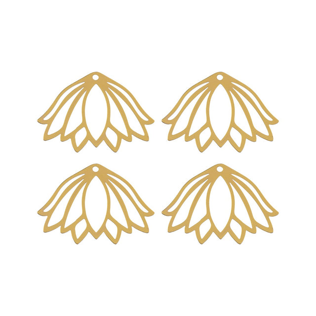 DZ1405-45: Beadwork Findings Gold Pendant Lotus Flower 34x24mm 4PPK