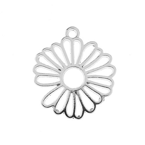 DZ1406-01: Beadwork Findings Silver Pendant Flower 25x28mm 4PPK