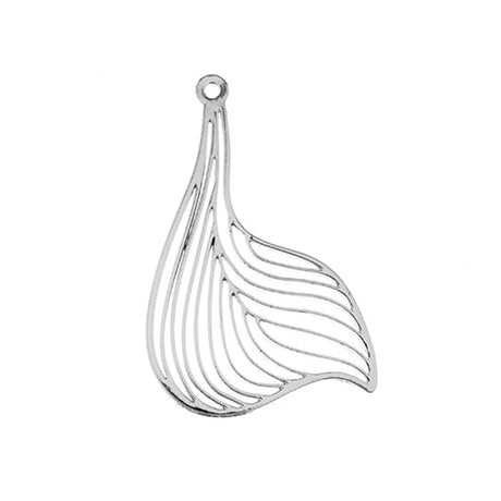 DZ1406-18: Beadwork Findings Silver Pendant Leaf 25x38mm 4PPK